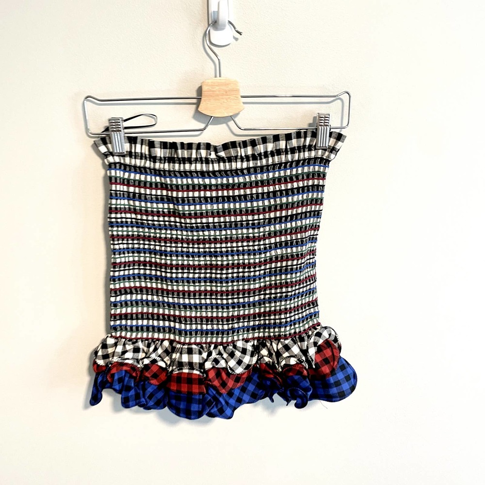 BRAND NEW Petersyn x Revolve Plaid Smocked Ruffle Mini Skirt Western Cowgirl - Picture 5 of 11